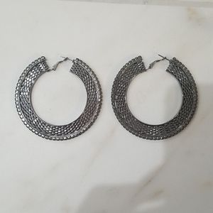 Bebe chainmail rhinestone hoop earrings